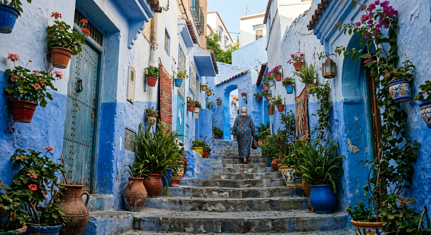 Placeholder image: bilingual street signs and tilework in a Moroccan city
