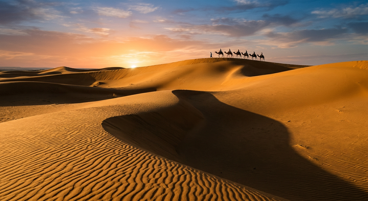 Placeholder image: Saharan dunes at sunrise